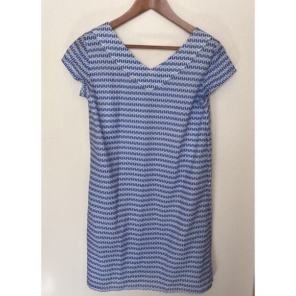 Tori Richard Honolulu Sz 4 Blue Print Short Sleeve Cotton Shift Dress - Picture 5 of 7